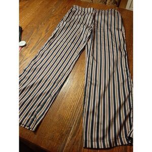 Size 40 (Medium) Karen Damen JBC Striped Silky Wide Leg Pants Green Pink Pockets